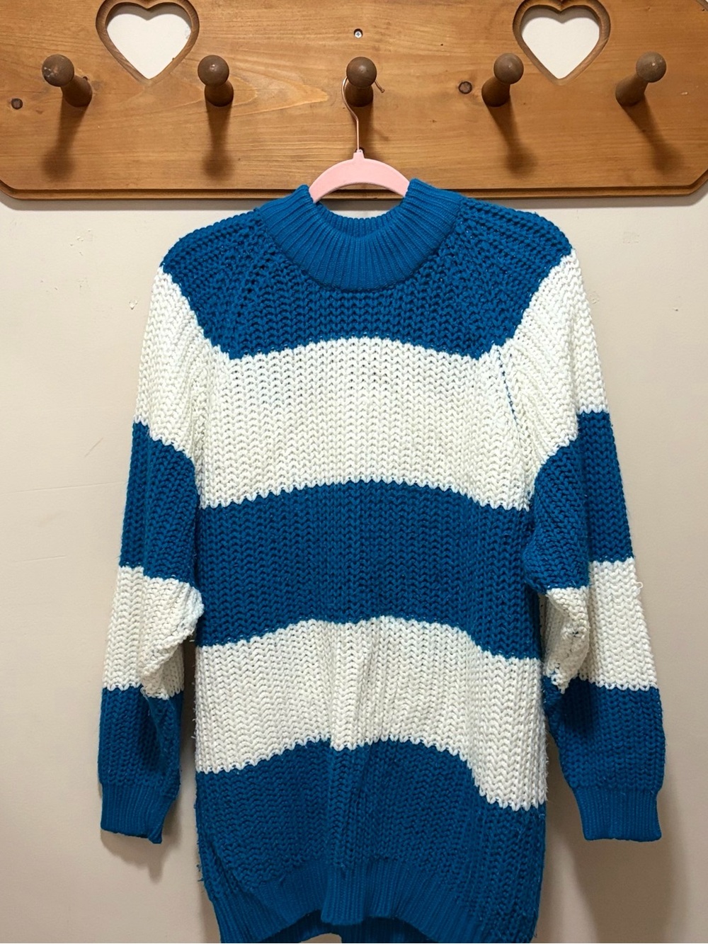 VINTAGE C.S.L. Chunky Striped Sweater Blue White Oversized M